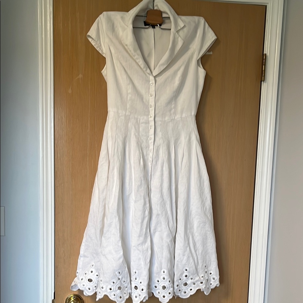 Jones New York White Midi Dress with Notched Collar